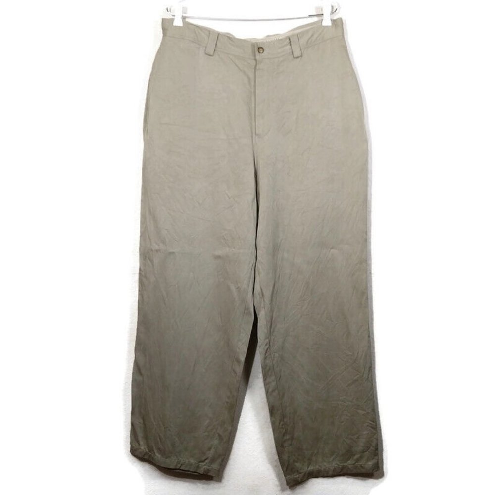 Tommy Bahama Men's Dress Pants 100% Silk Straight Leg Beige Tag 36 Fit 35"X30"